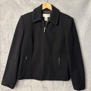 Casual Corner Women's Size 6‎ Black Fleece Jacket Wool Blend Full Zip Pockets